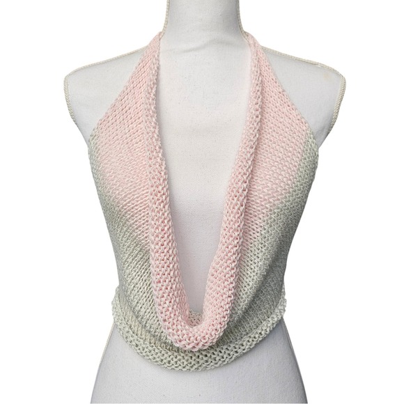 Handmade Tops - Handmade Knit Halter Top Backless Cowl Neck Crop Top Y2K‎ Festival Fashion
